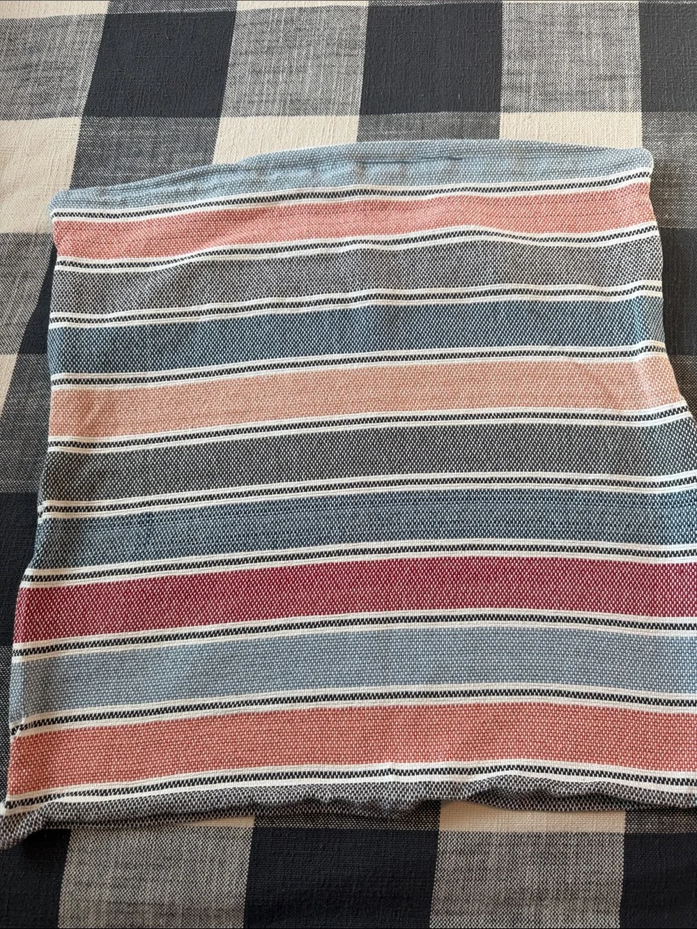 Pottery Barn Striped Accent Pillow Cover in Blue, orange, Red and Cream